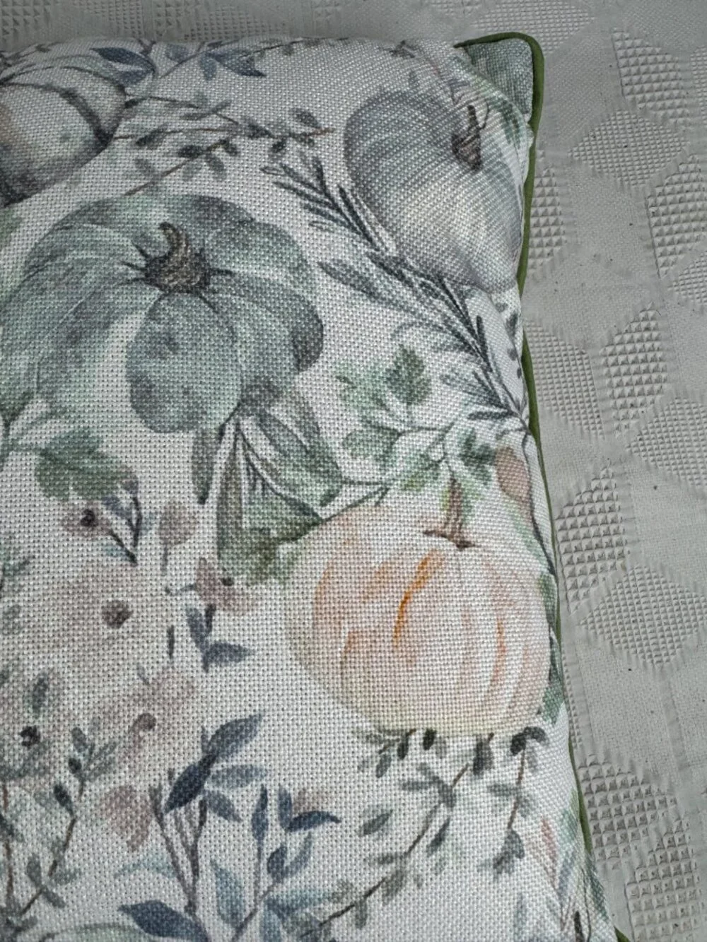 Hello Pumpkin Fall Throw Pillow Embroidered Text Watercolor Pumpkin 16 Inches